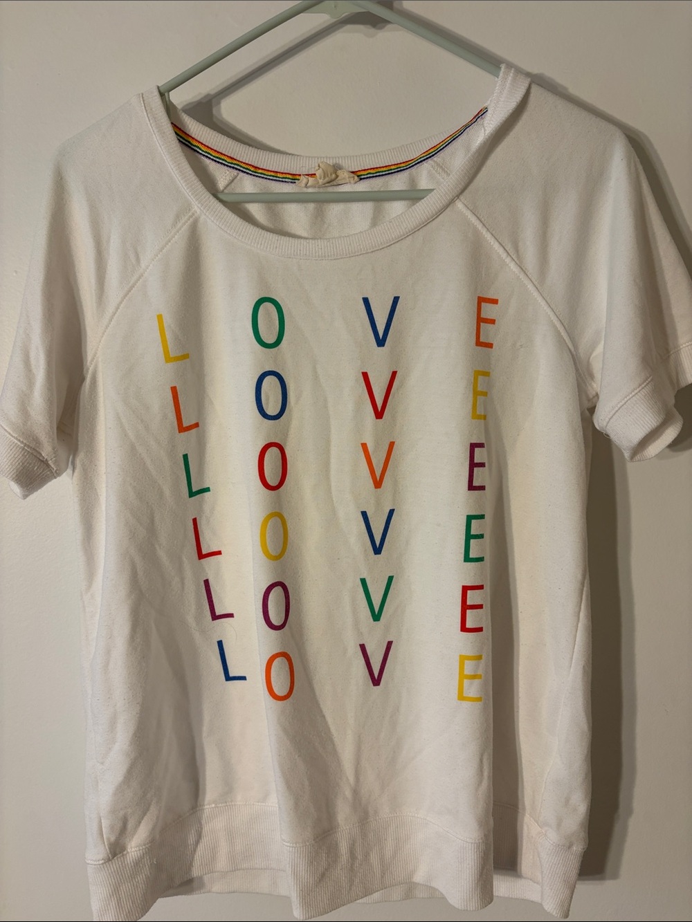 Jane and Delancey White Tee with Rainbow Trim